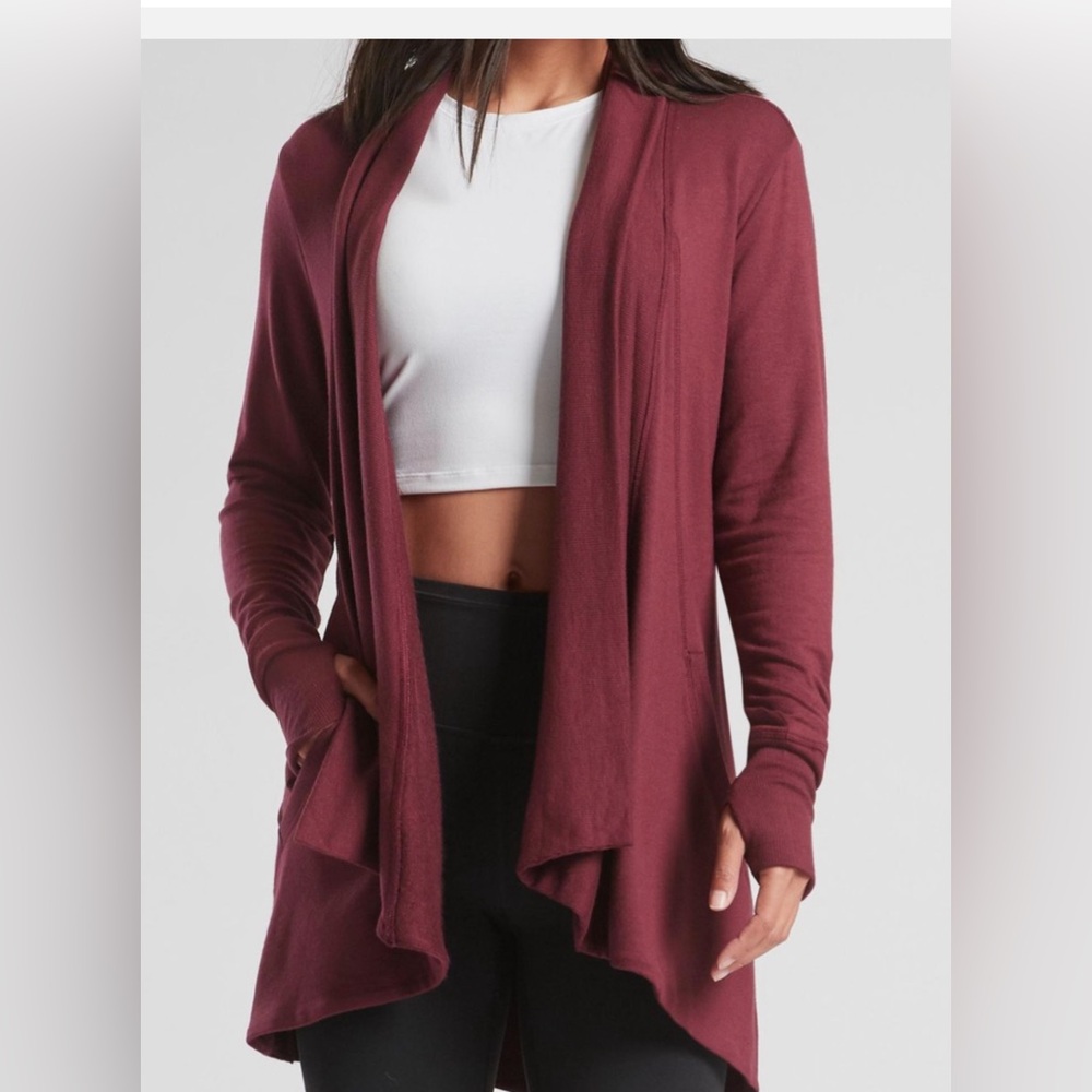 Athleta Pranayama Restore Wrap Sweater in Burgundy Size XS/PT